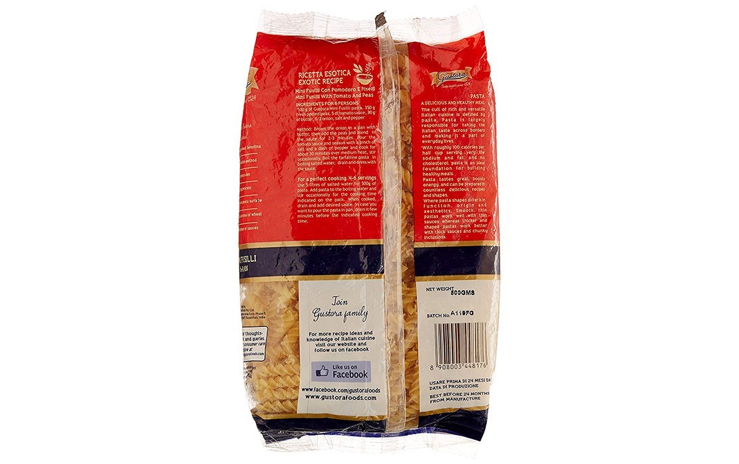 Gustora Mini Fusilli Pasta    Pack  500 grams